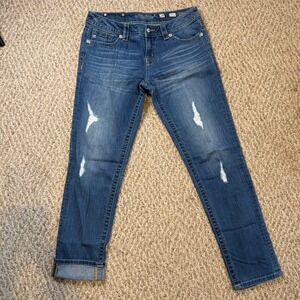 Miss Me Jeans Mid Rise Cuffed Skinny Distressed Blue Denim Size 29 Medium Wash
